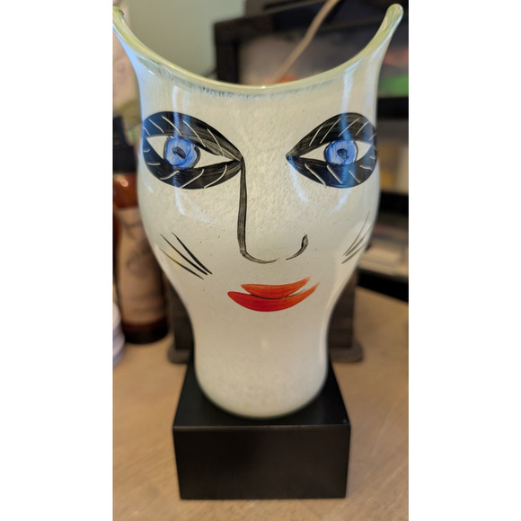 RARE Kosta Boda Ulrica Hydman-Vallien signed Glass Yellow Vase OPEN MINDS 1980s - Picture 1 of 7